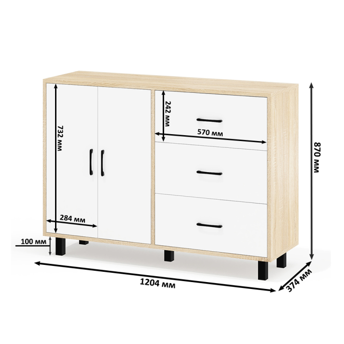 С зеркалом, Столик туалетный с подсветкой СТ-4 и комод-тумба с ящиками 123-1204