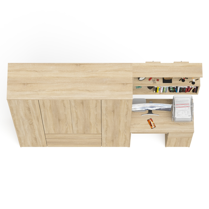 Домашние кабинеты, Стол компьютерный с тумбой справа с большим шкафом Мори МШ1600.1 и полкой открытой