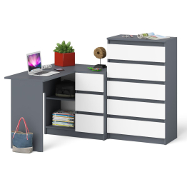 Высокий комод 700 пять ящиков и угловой компьютерный стол МС-16 правый серии Мори