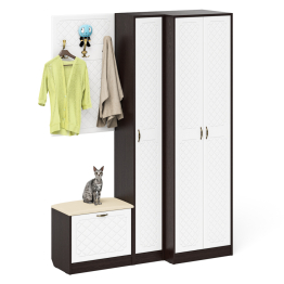 Пенал для прихожей с обувницей с вешалкой и шкаф П-6 № 27 МДФ фрезеровка ромб