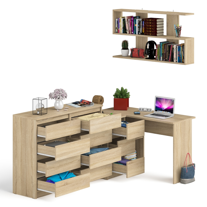 Домашние кабинеты, Книжная полка Мори 1200 с комодом 1200.8 и компьютерным столом МС-16 левым
