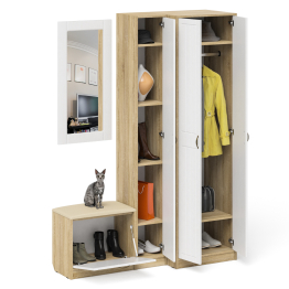 Тумба для обуви с сидением с зеркалом и пенал со шкафом П-6 № 26 МДФ фрезеровка прованс