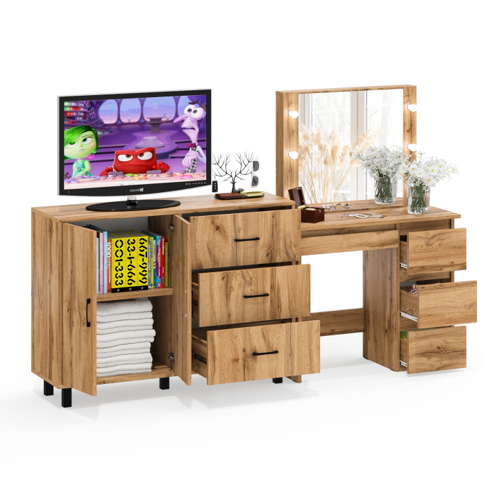 С зеркалом, Комод-тумба 123-1204 и столик косметический с подсветкой и зеркалом Сура