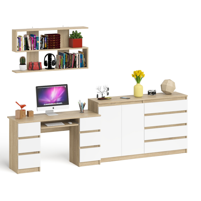 Домашние кабинеты, Стол для работы Мори МС-2 с книжной полкой на 1200 и комодом-тумбой МК1600.1