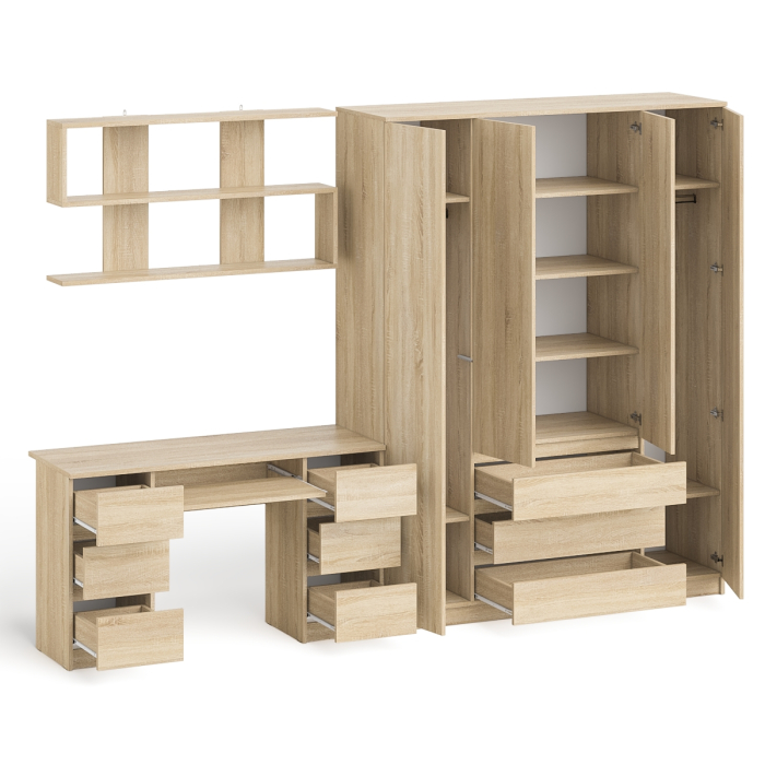 Домашние кабинеты, Большой 4-х дверный шкаф-комод Мори МШ1600.1 и стол с верхней навесной полкой