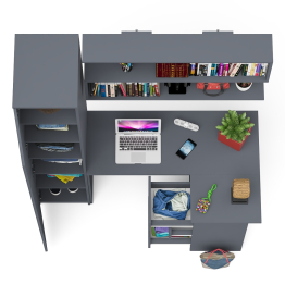 Стол угловой компьютерный Мори МС-16 правый с пеналом с полками и навесной открытой полкой 1200