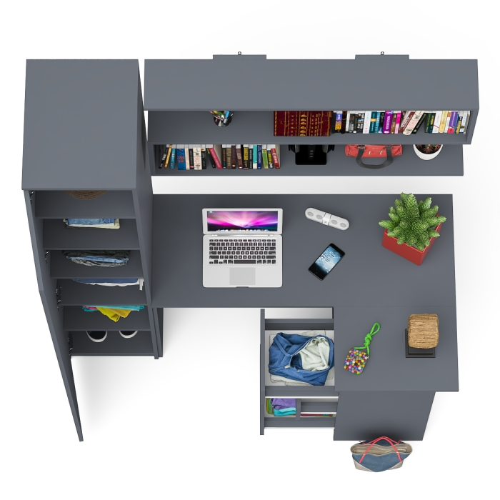 Домашние кабинеты, Стол угловой компьютерный Мори МС-16 правый с пеналом с полками и навесной открытой полкой 1200