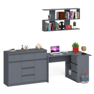 Домашние кабинеты, Угловой стол компьютерный Мори МС-16 правый с комодом МК1200.4 и открытой книжной полкой