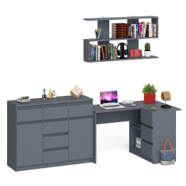 Угловой стол компьютерный Мори МС-16 правый с комодом МК1200.4 и открытой книжной полкой