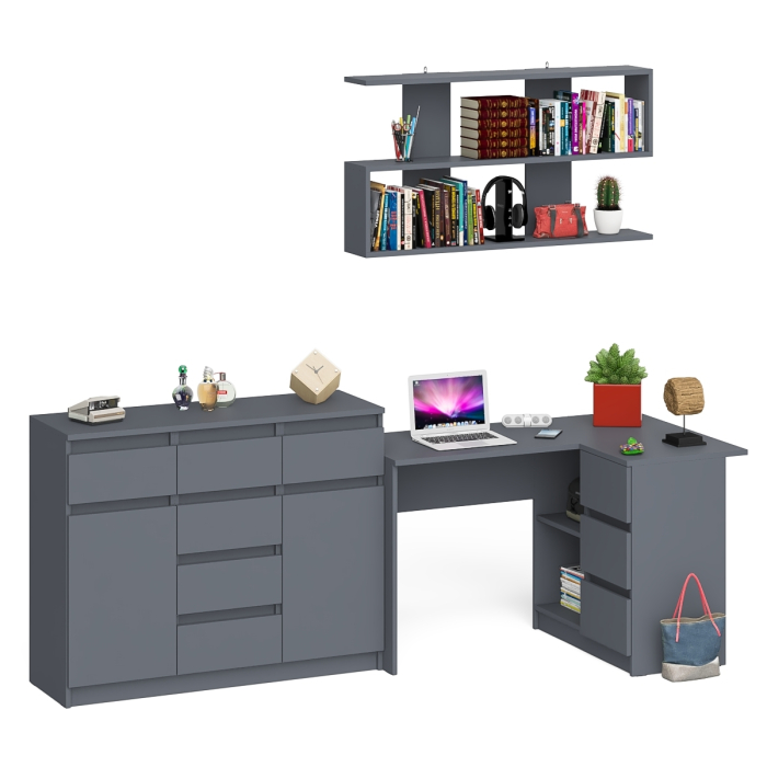 Домашние кабинеты, Угловой стол компьютерный Мори МС-16 правый с комодом МК1200.4 и открытой книжной полкой