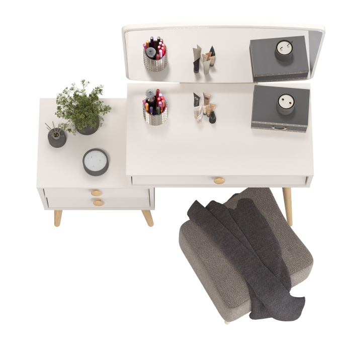 С зеркалом, Пуфик на ножках Куби и трюмо для спальни Афина