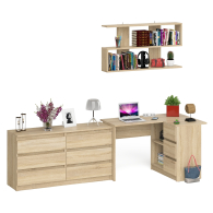 Домашние кабинеты, Комод широкий 6-ть ящиков Мори МК1380.6 с угловым компьютерным столом МС-16 правым и открытой книжной полкой