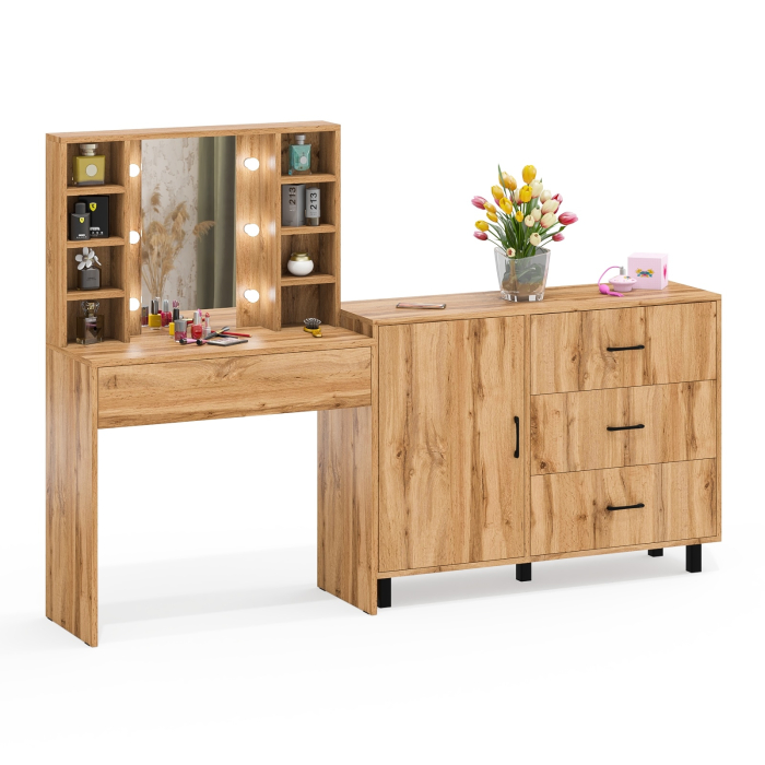 Туалетные столики, Туалетный столик с подсветкой 115 и комод с дверкой и 3-мя ящиками 122-1204