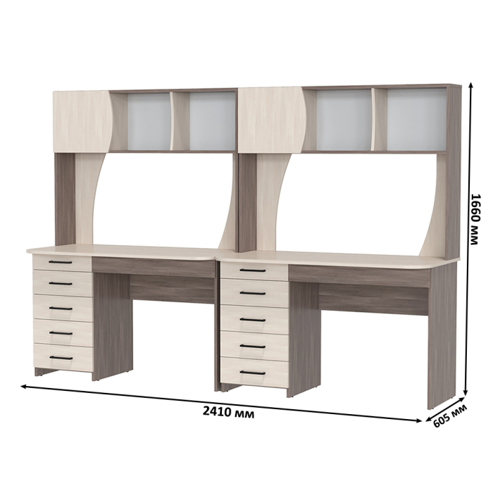 Прямые компьютерные столы, Комплект из двух рабочих столов Сигма и двух компьютерных кресел чёрных