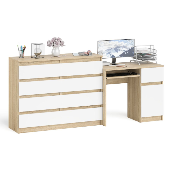 Компьютерные столы, Комод 8-мь ящиков Мори МК1200 и правый компьютерный стол Мори МС-1
