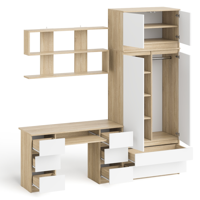 Домашние кабинеты, Шкаф-комод с антресолью Мори МШ900.1 со столом для работы и учёбы и книжной полкой