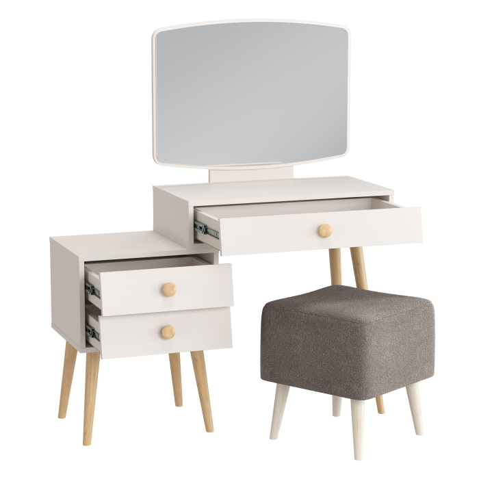 С зеркалом, Пуфик на ножках Куби и трюмо для спальни Афина