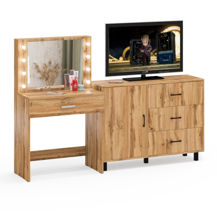 Туалетные столики, Косметический стол с подсветкой и выдвижным ящиком СТ-4 и комод 122-1204