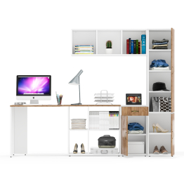 Пенал для белья с пятью полками Лидер-8 со столом для письма с полкой и тумбой