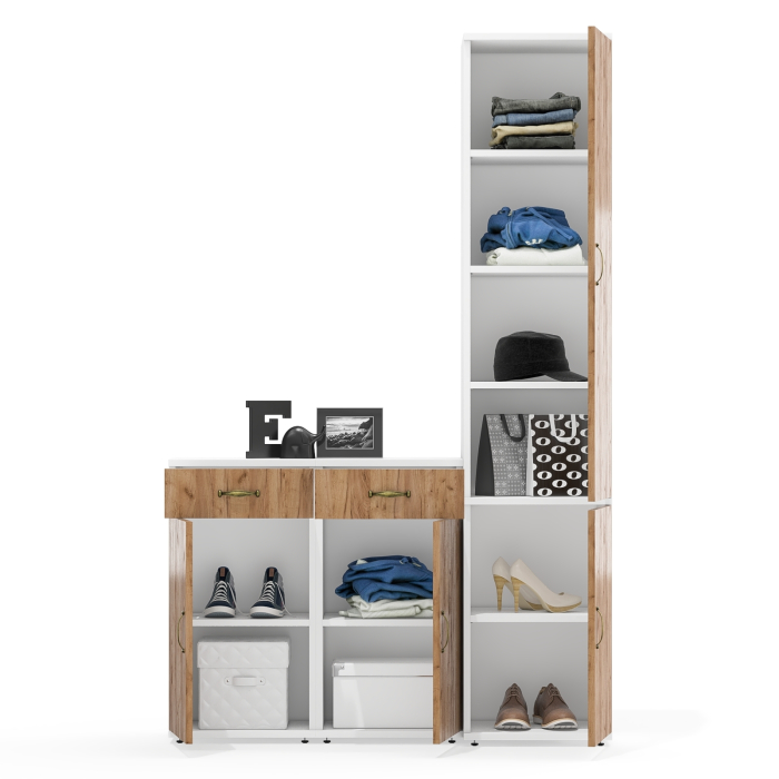 Домашние кабинеты, Тумбы две с ящиком и дверкой и пенал пять полок Лидер-8