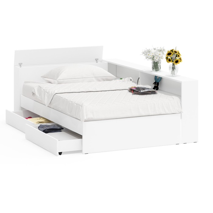 Кровати 120 см, Ксения 1200 кровать с ящиками, ящиком для белья и прикроватным блоком для вещей