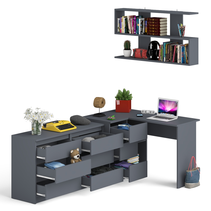 Домашние кабинеты, Стол компьютерный угловой МС-16 левый Мори с полкой для книг и широким комодом