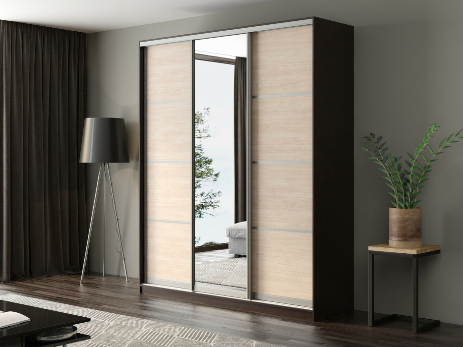 Шкафы-купе, Шкаф-купе Айсберг 200 ВЕНГЕ (шамони светлый/зеркало)