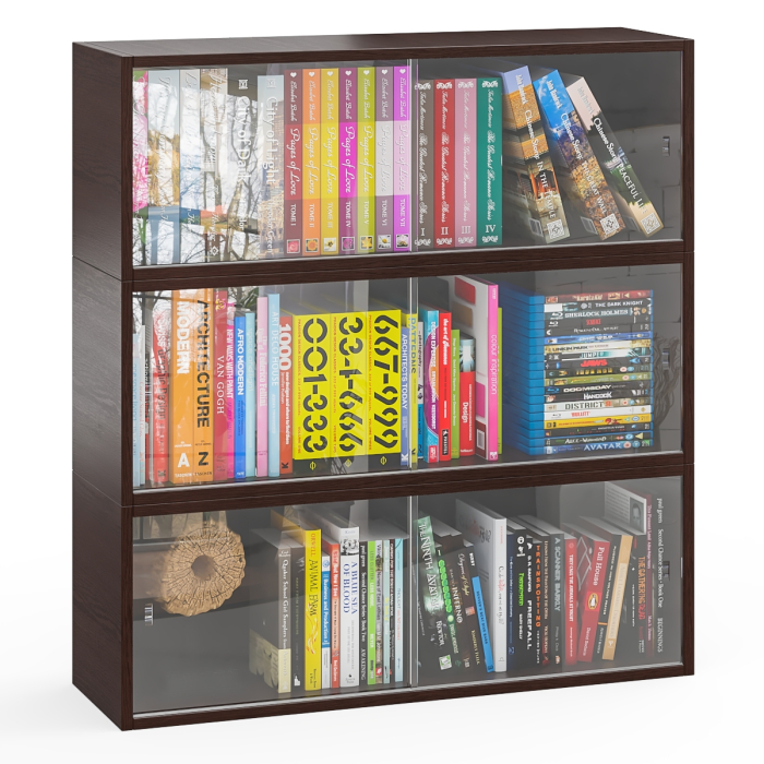 Настенные полки, Три книжные полки КН1 со стеклянными сдвижными дверками