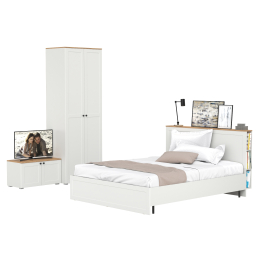 Кровать двуспальная Остин с ортопедическим основанием с тумбой с дверками и шкафом 13.224