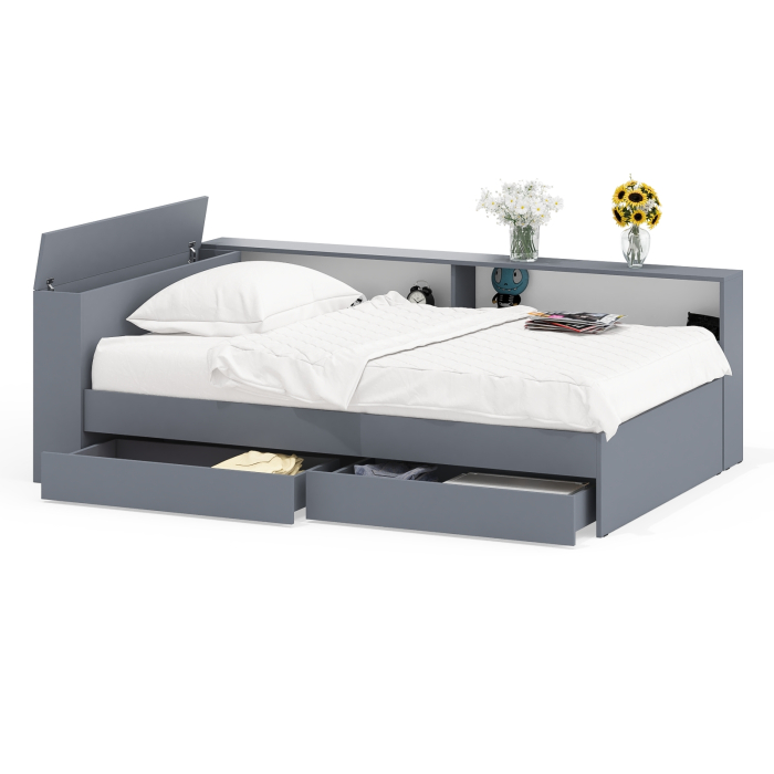 Кровати 120 см, Ксения 1200 кровать с ящиками, ящиком для белья и прикроватным блоком для вещей