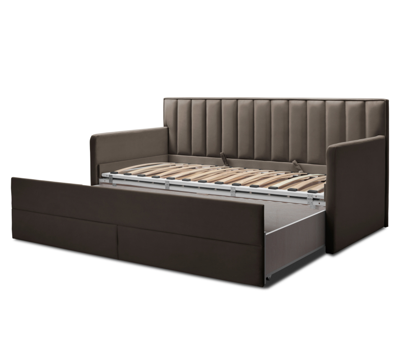 Мягкая кровать, Кровать с  дополнительным спальным местом  и боковинами Порше, микровелюр