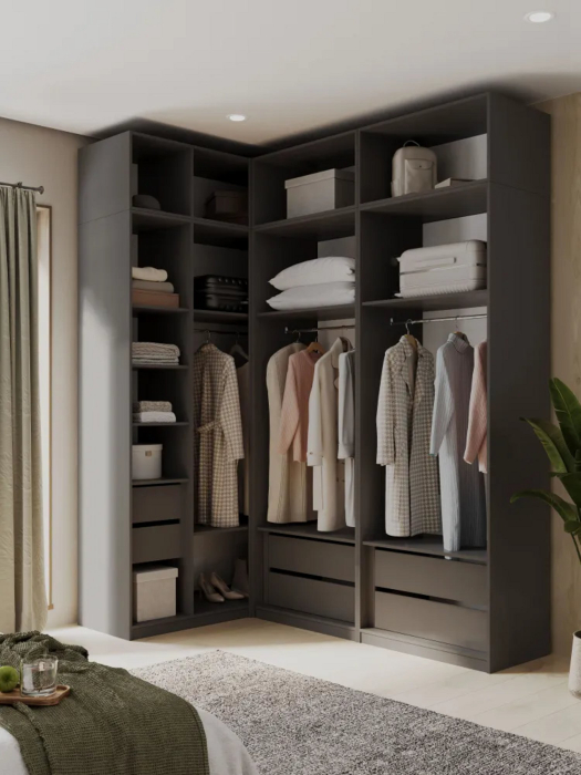 Угловые шкафы, Угловой шкаф для одежды распашной с ящиками и антресолью София 2600х2100х1300 мм