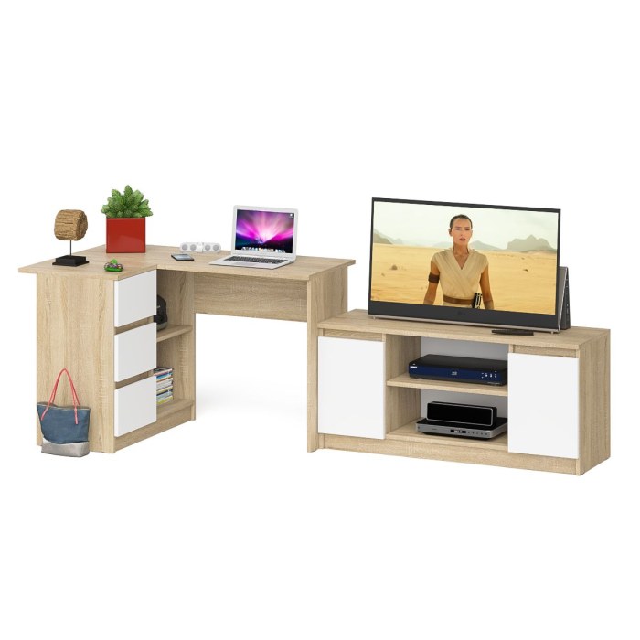 Домашние кабинеты, Стол угловой компьютерный МС-16 левый и широкая тумба на 1200 Мори