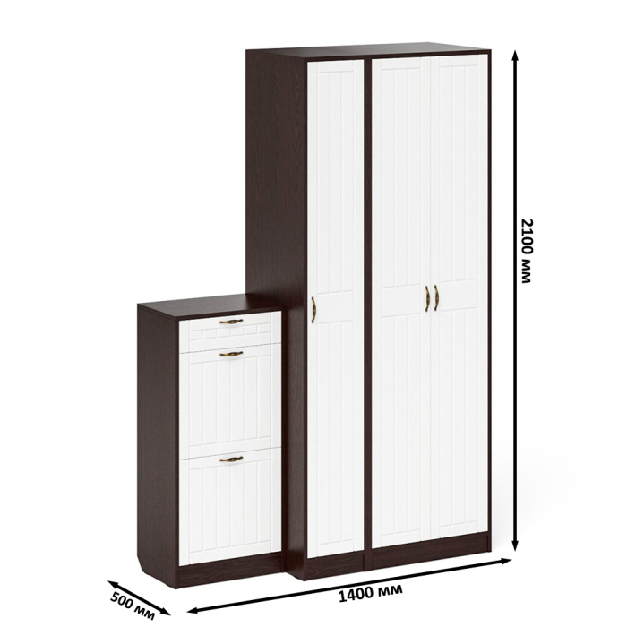 Прихожие, Тумба для обуви две секции в прихожую П-6-500 с пеналом и шкафом фрезеровка прованс