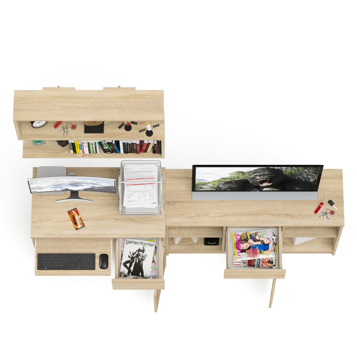 Прямые компьютерные столы, Открытая полка Мори 900 с компьютерным столом МС-1 правый и тумбой 1204-1