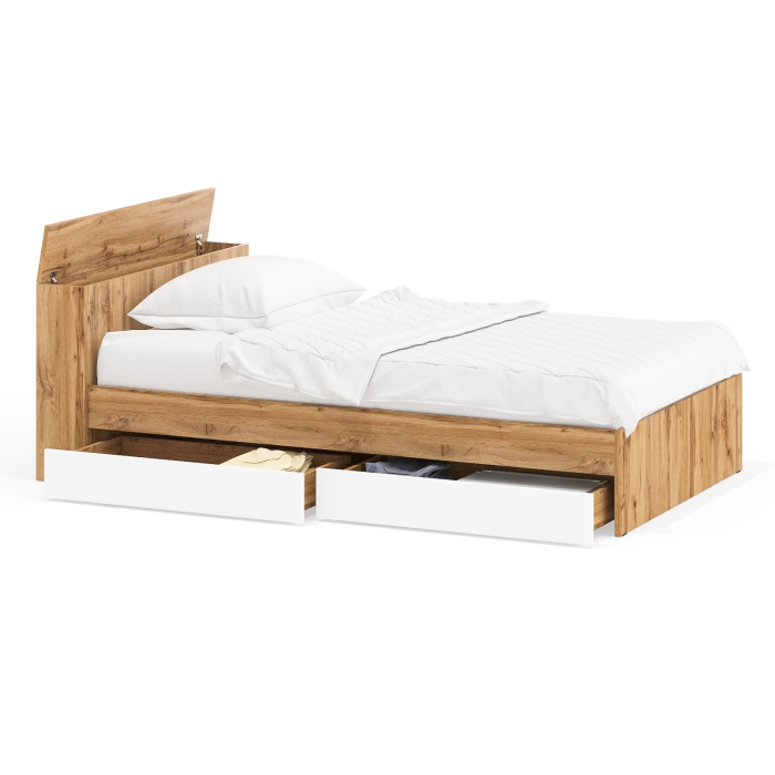 Кровати 120 см, Кровать с ящиками и ящиком для хранения белья односпальная Ксения 1200