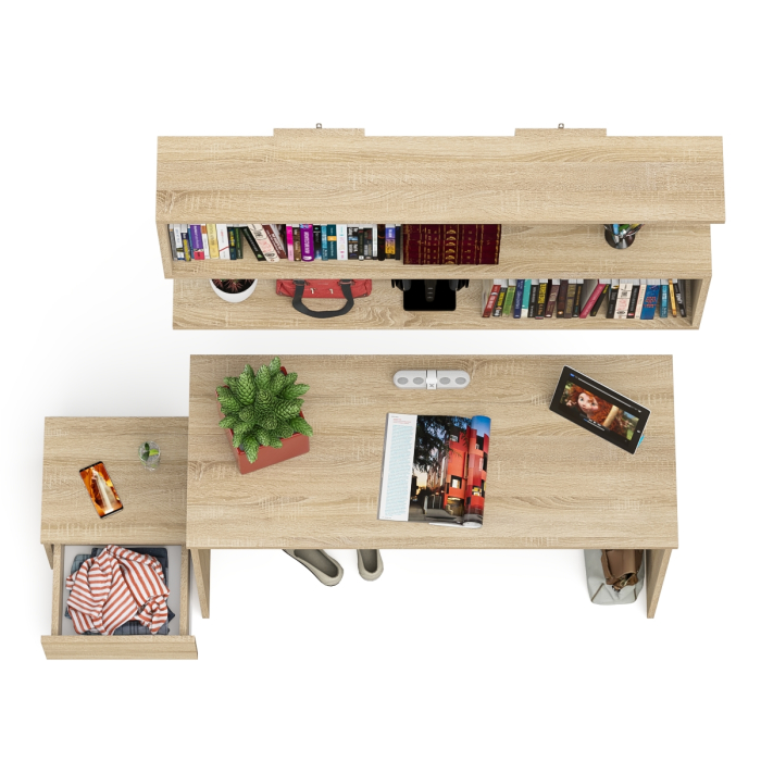 Прямые компьютерные столы, Стол письменный Мори 1200 с тумбочкой и навесной полкой 1200