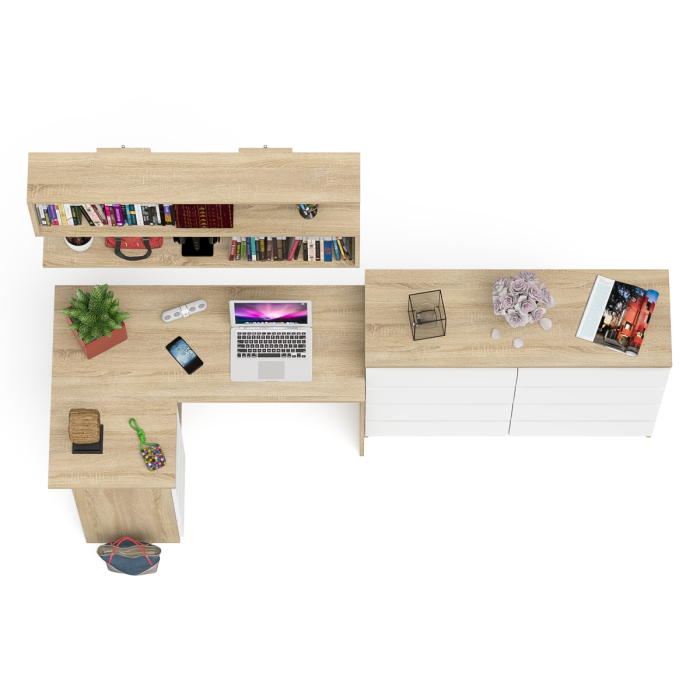 Домашние кабинеты, Книжная полка Мори 1200 с комодом 1200.8 и компьютерным столом МС-16 левым