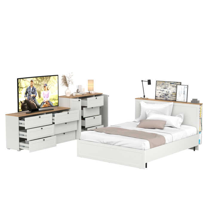 Спальные гарнитуры, Спальный гарнитур из двуспальной кровати с основанием и двух комодов Остин 16.240 и 16.221