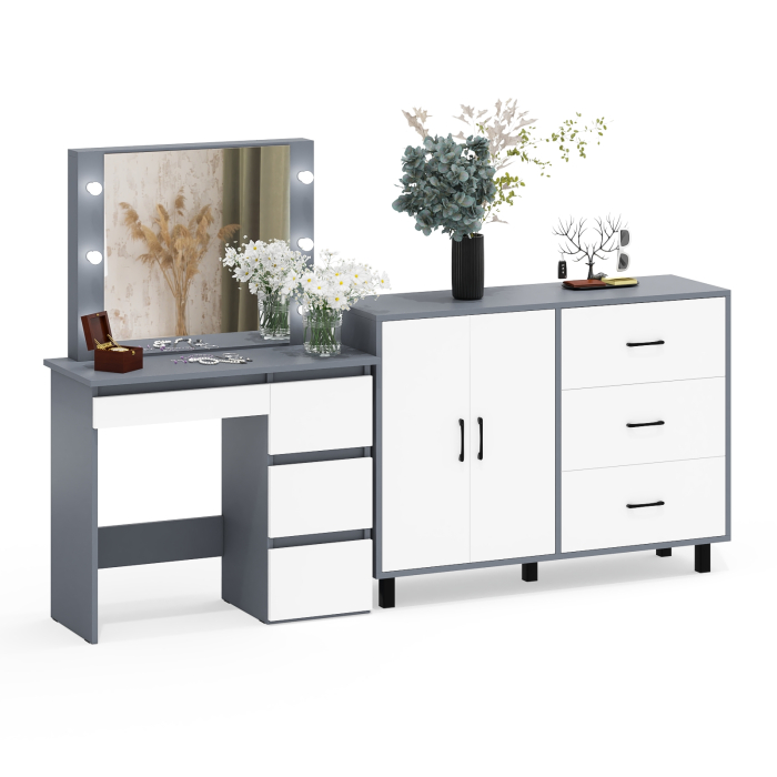 С зеркалом, Комод-тумба 123-1204 и столик косметический с подсветкой и зеркалом Сура