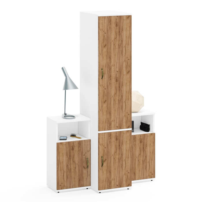 Домашние кабинеты, Узкий глубокий шкаф 23Б Лидер-8 и две тумбы с нишей и дверкой