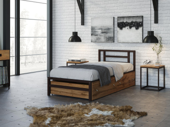 Односпальная кровать Титан 90 ящики дуб крафт табак