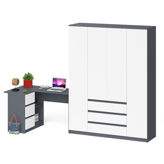 Компьютерные столы, Стол компьютерный угловой с тумбой слева и шкаф 1600 Мори