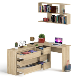 Комод на три ящика Мори МК800.1 с компьютерным столом для работы левый и открытой полкой