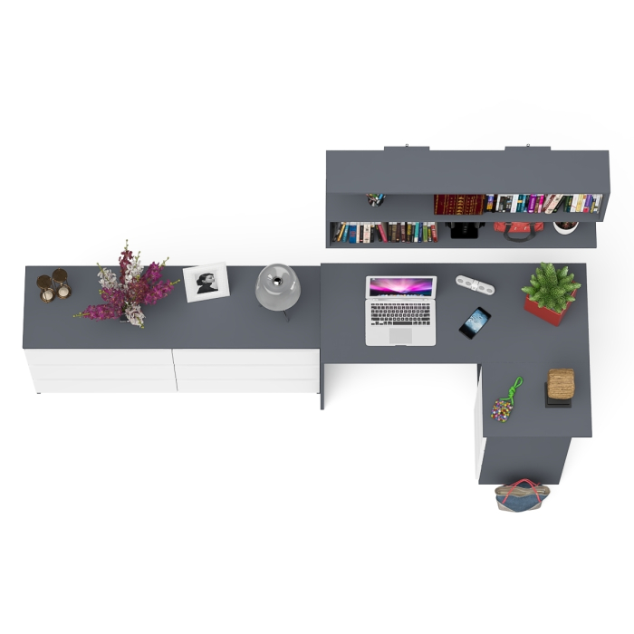 Домашние кабинеты, Комод широкий 6-ть ящиков Мори МК1380.6 с угловым компьютерным столом МС-16 правым и открытой книжной полкой