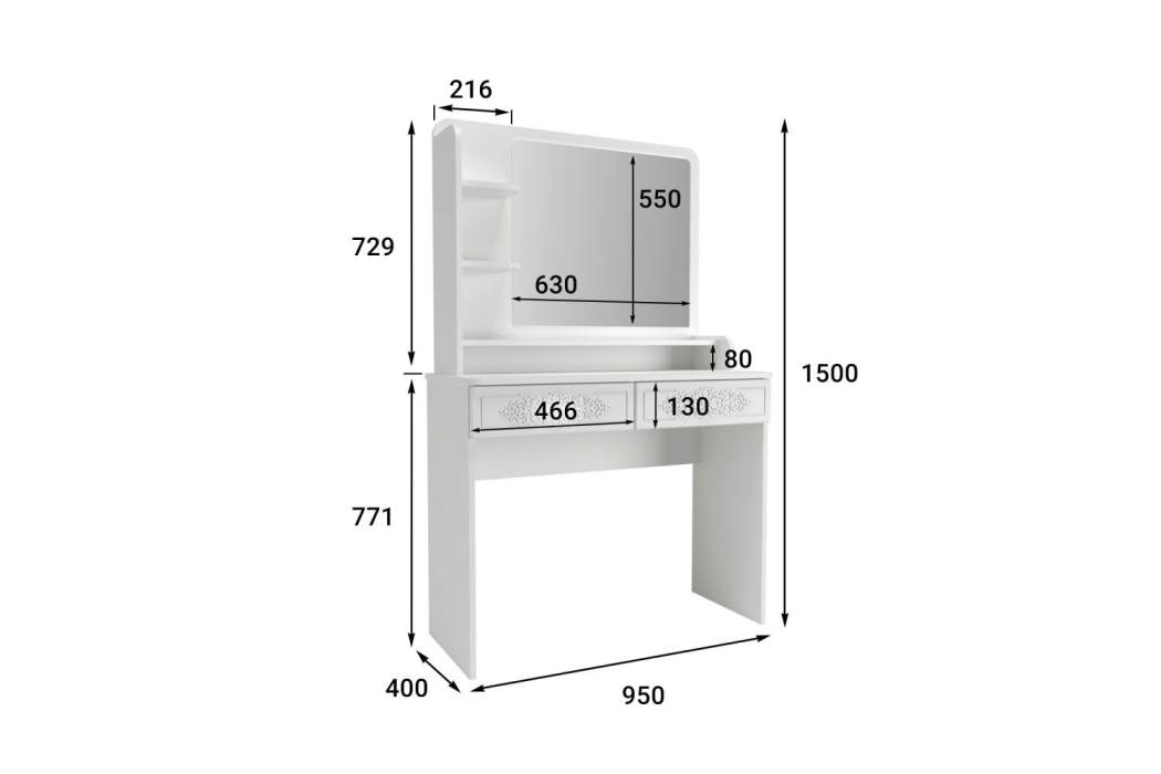 Зеркала в спальню, Туалетный столик с зеркалом Ассоль Лайт ТНC-2