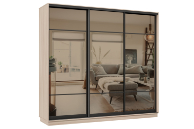 Шкаф-купе Премьер 35 (11ЗБ;11ЗБ;11ЗБ) фасады зеркало бронза/трёхдверный/Профиль чёрный муар