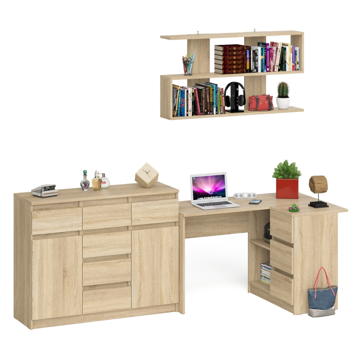 Домашние кабинеты, Угловой стол компьютерный Мори МС-16 правый с комодом МК1200.4 и открытой книжной полкой