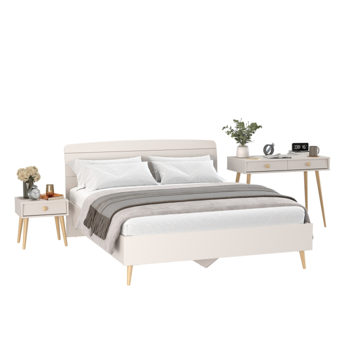 Спальные гарнитуры, Кровать двуспальная Афина 1600 с прикроватной тумбой и столиком