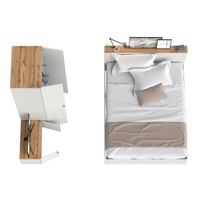 Спальные гарнитуры, Кровать двуспальная Остин с ортопедическим основанием с тумбой с дверками и шкафом 13.224